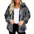 thumbnail image 5 of Women's Fashionable Casual Zippered Hooded Floral Printed Drawstring Furry Sweatshirt Jacket, Botanical Print Style,Navy,M, 5 of 5