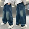 thumbnail image 5 of WMQPNNS Boys Baggy Jeans for Kids Boys Cargo Pants Size 7 Teen Casual Straight Wide Leg Cargo Jeans Y2K Loose Elastic Waist Denim Pants with Pockets(Size 8-9 Years, Blue-B), 5 of 8