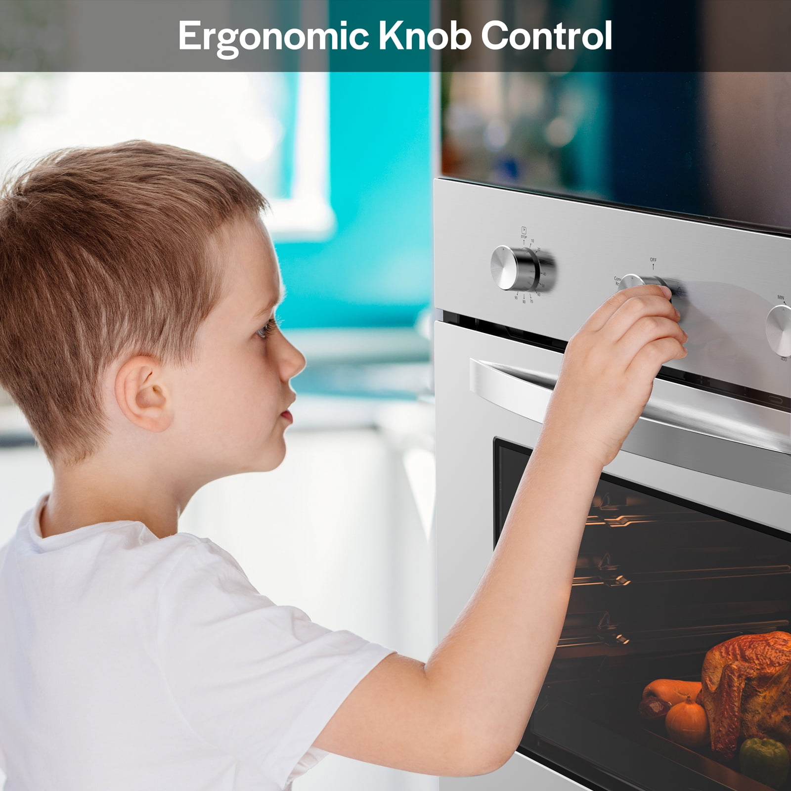 Empava 24 in. 2.3 cu. Ft. Single Gas Wall Oven - Bake Broil Rotisserie Functions with Mechanical Controls - Built-in Timer - Convection Fan in Stainless Steel EMPV-24WO08