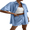 Light Blue, variant on Women's Breathable Linen Cotton Set‌ Short Sleeve Shirt & Shorts Casual Comfort 2-Piece Set‌ S-XL