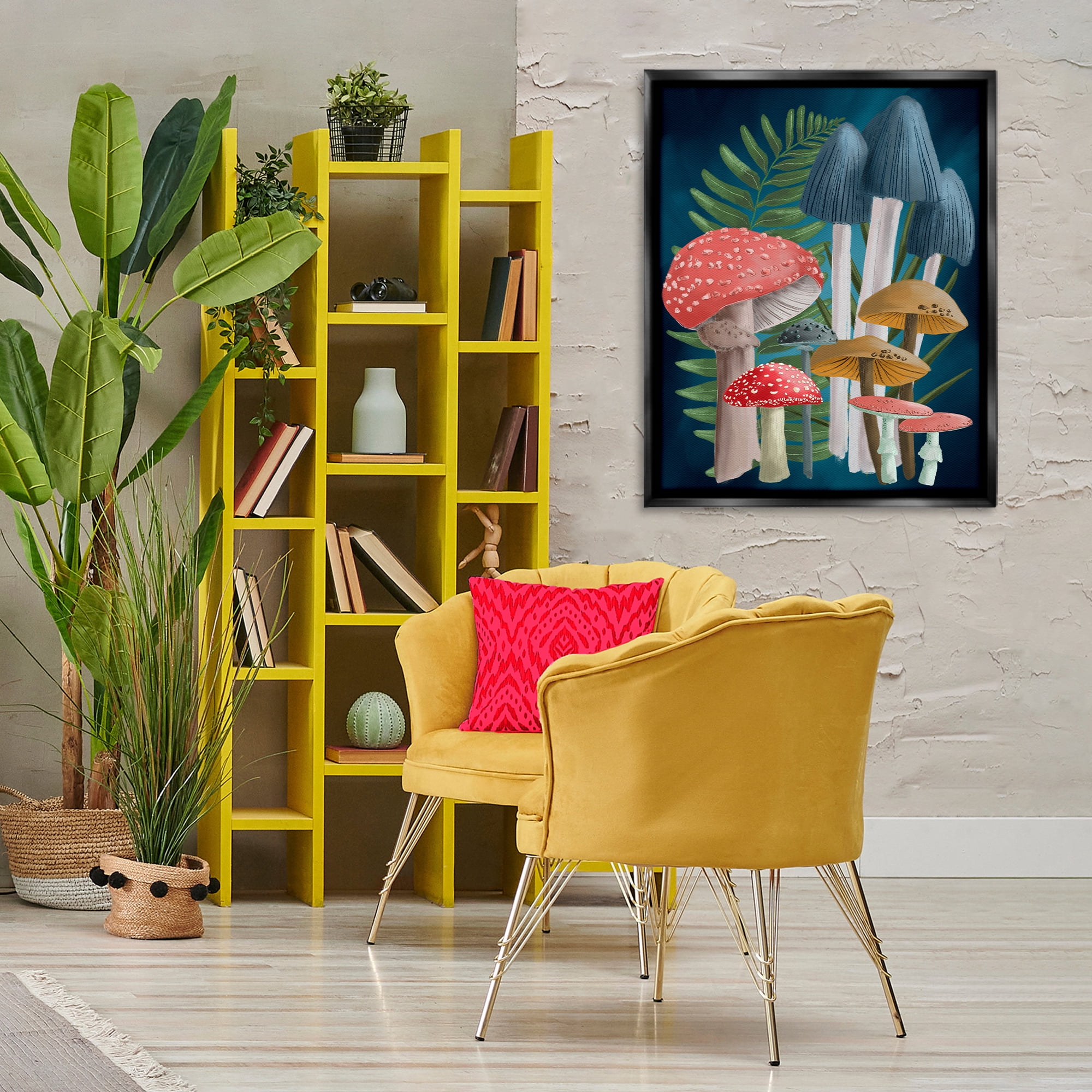Stupell Industries Forest Fern & Mushrooms Botanical & Floral Painting Black Floater Framed Art Print Wall Art, 25 x 31