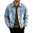 thumbnail image 2 of LYSMORA 2026 Men's Lapel Gradient Washed Denim Trucker Jacket, Chest Patch Pockets Oversized Loose Fit Casual Outer Shacket, 2 of 5