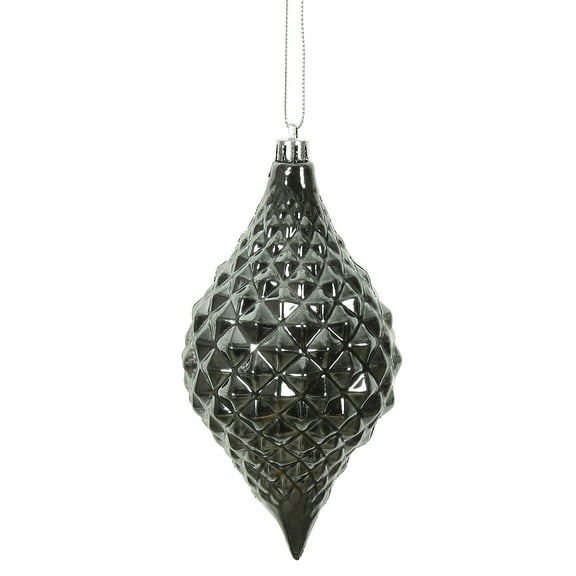 Vickerman 6" x 3" Pewter Shiny Diamond Drop Ornament, with drilled and wired caps. Comes 4 per Bag.