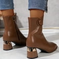 thumbnail image 5 of KIJBLAE Women's Ankle Boots Square Toe Block Heel Leather Zipper Buckle Chunky Heel Fall Winter Fashion Comfortable Brown 40, 5 of 7