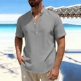 thumbnail image 2 of THDHVS Mens Summer Shirts,Men Solid Color Short Sleeve Mandarin Collar Shirt Half Button Placket Casual,T Shirts for Man Gray L, 2 of 7