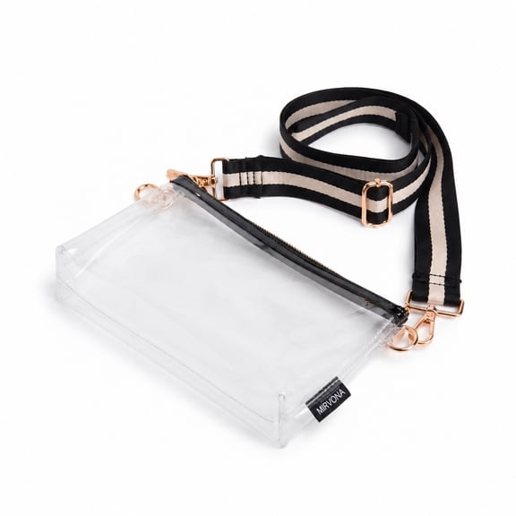 Mirvona Clear Stadium Bag with Shoulder Strap – Transparent PVC Stadium Approved Tote, 8.6 x 6 x 1.4 Inches, Quick-Entry Clear Purse for Concerts, Sports Games & Festivals