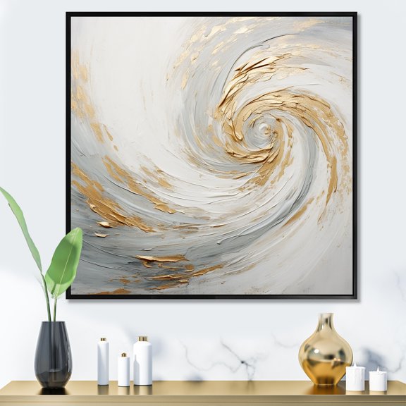 Designart "Vortex Of Gold And White Soft Waves IV" Abstract Spirals Floater Framed Canvas Wall Art