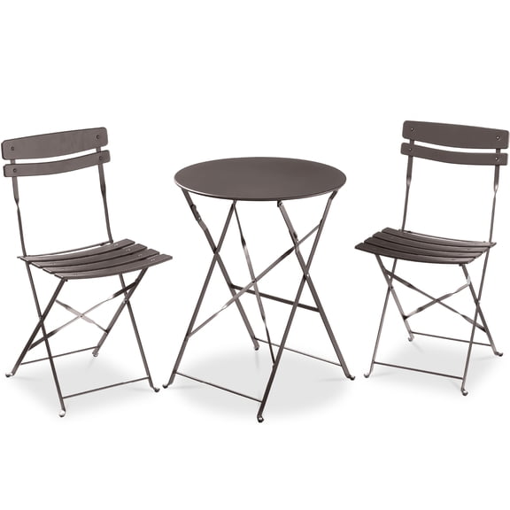 Best Choice Products 3-Piece Small Bistro Set, Folding Patio Furniture Set of 2 Chairs and Table - Taupe