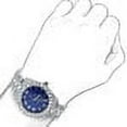 thumbnail image 3 of Blue Face Dial Solitaire 14K White Gold Tone Simulated Diamond Water Resistance Steel Back Metal Band Watch 40mm, 3 of 5