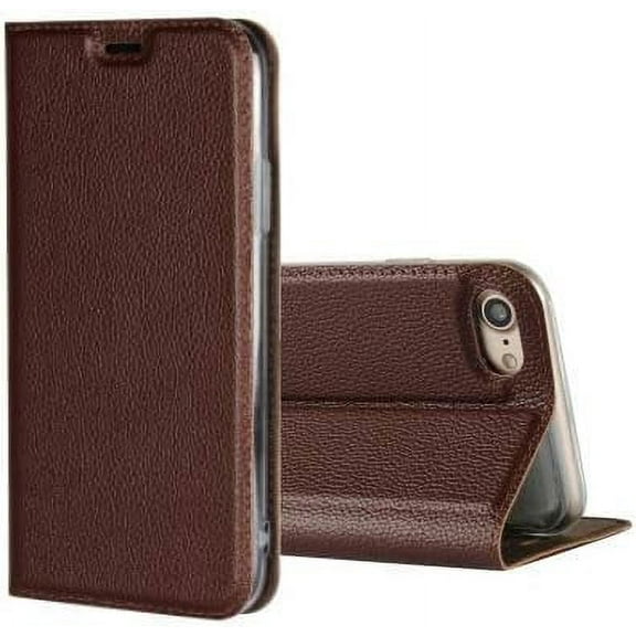 Genuine Leather Case Slim Folio Cover with Credit Card Slots,Kickstand Feature Stand Holder,Magnetic Closure [TPU Shockproof Interior Protective Case] for Apple iPhone 7/8,iPhone SE 2020,Brown