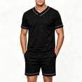 thumbnail image 3 of Iyufng Summer Sleepwear for Men 2 Piece Sets Short Sleeve Tee White Contrast Piping Elastic Waist Shorts Daily Home Night Suit, 3 of 8
