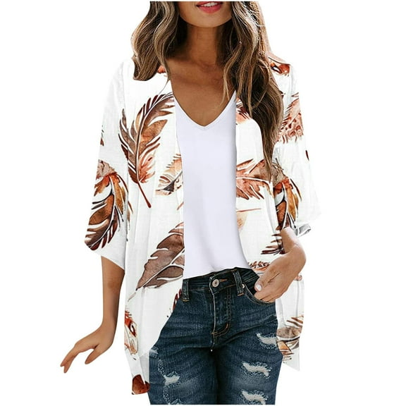Hvyesh Women's Cardigan Lightweight Open Front Beach Coverup 2025 Summer 3/4 Sleeve Boho Cardigans Tops