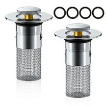 Sink Drain Strainer, 2 Pcs Anti-Clogging 304 Stainless Steel Waterproof Bathroom Sink Stopper and Tub Stopper, Prevent Valuables from Falling, with Bouncing Head and Brass Core, Large Drainage Capaci