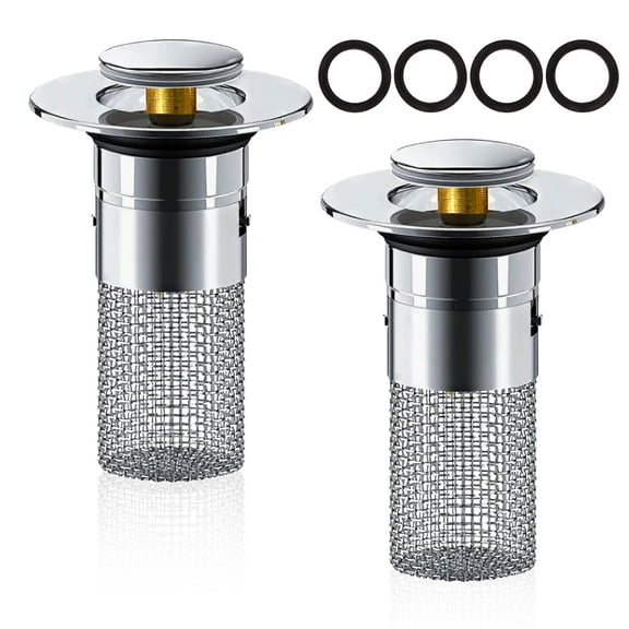 Sink Drain Strainer, 2 Pcs Anti-Clogging 304 Stainless Steel Waterproof Bathroom Sink Stopper and Tub Stopper, Prevent Valuables from Falling, with Bouncing Head and Brass Core, Large Drainage Capaci