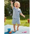 thumbnail image 6 of BemeyourBBs Toddler Baby Boy Summer Clothes Sailboat Outfit Striped Waffle Knit Embroidered Button Turn Down Neck Short Sleeve Shirt Tops and Pockets Shorts 2 Pcs Set, 6 of 9