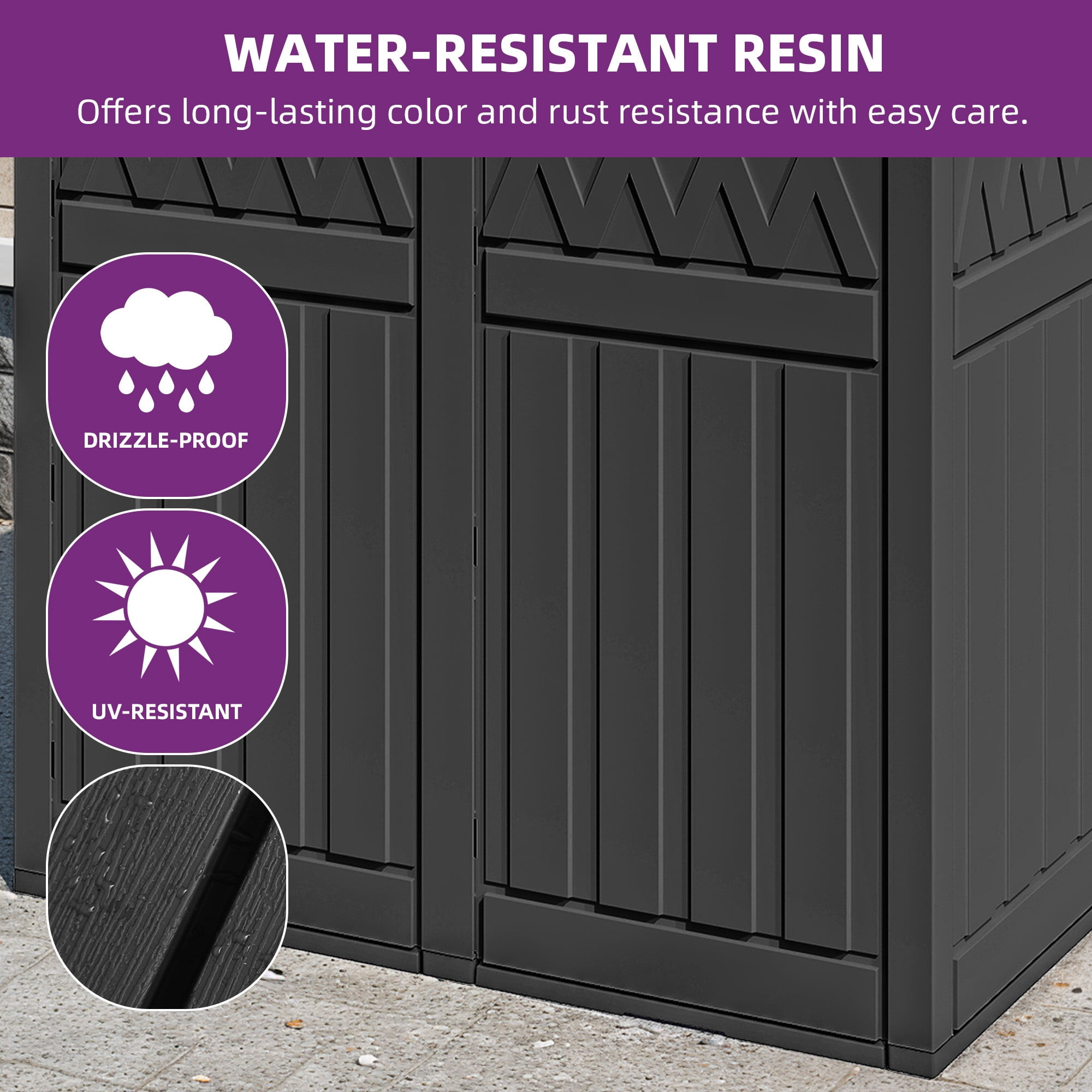 Uforic 62 Gallon Dual Compartment Outdoor Garbage Bin, Waterproof Resin Trash Can with Tiered Lid & Drip Tray for Patio Deck Backyard, Black