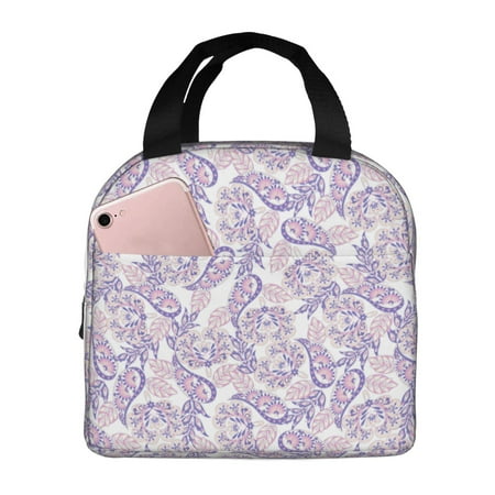 Insulated Lunch Bag for Women Men - Purple Pink Paisley Leakproof Cooler Lunch Box for Women Men  Lunch Tote Bags for Work School Picnic Travel
