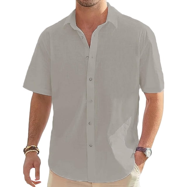Mens Manga Corta Botón Abajo Camisas con Cuello de Bolsillo Turndown Color Sólido Ropa de Verano, Camisa de Manga Corta Botón de los Hombres