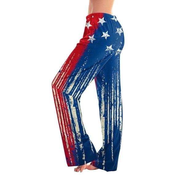 4th of July Women's Pajama Pants Stretch Drawstring Lounge Pajama Pants USA Flag Star Printed Wide Leg Sleepwear Bottoms America 250th Anniversary Classic Baggy Sleep Pants with Pockets