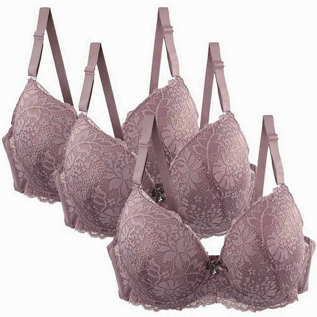 3 Pack Push Up Lace Bras for Women Full Coverage Plus Size Bralettes No Underwire Supportive C Cup Everyday Bras Pink, 48/110C