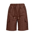 thumbnail image 7 of Oiangi Women's Cargo Shorts Elastic Waist Drawstring Hiking Shorts Straight Leg Basic Knee Shorts with Multi-Pocket Brown L, 7 of 7