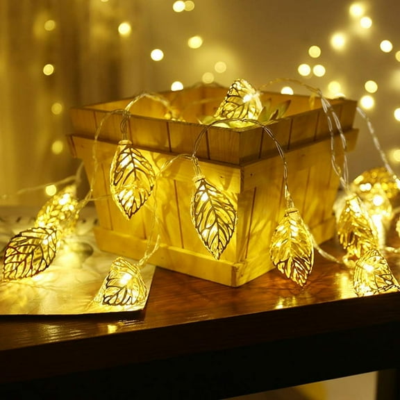 LINLIN Metal String Lights, 3M 20 LEDs Golden Metal Leaf Light Battery Operated Diamond Fairy String Lights for Christmas Home Party Decoration
