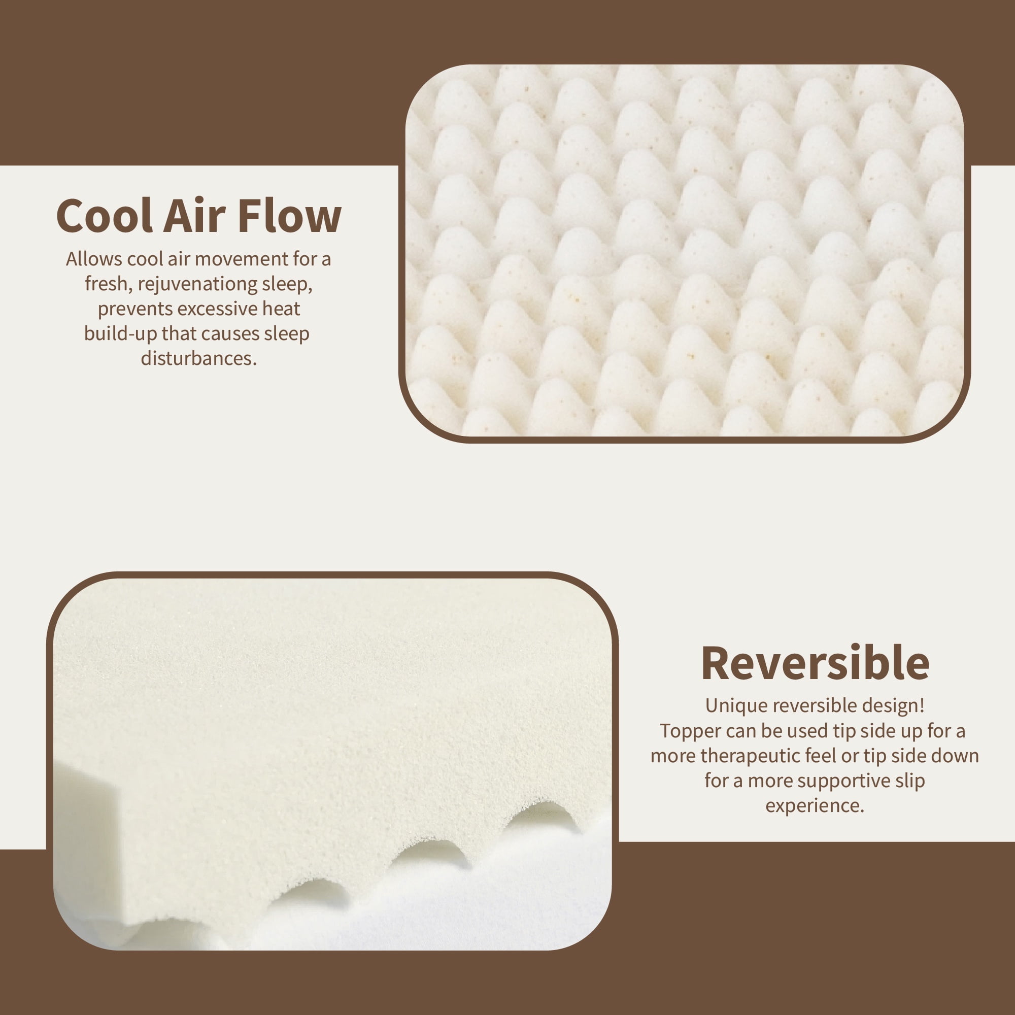 Continental Sleep, 2" Convoluted Copper-Infused Memory Foam Mattress Toppers, Cooling and Pressure Relieving with Airflow Design, Full, Beige
