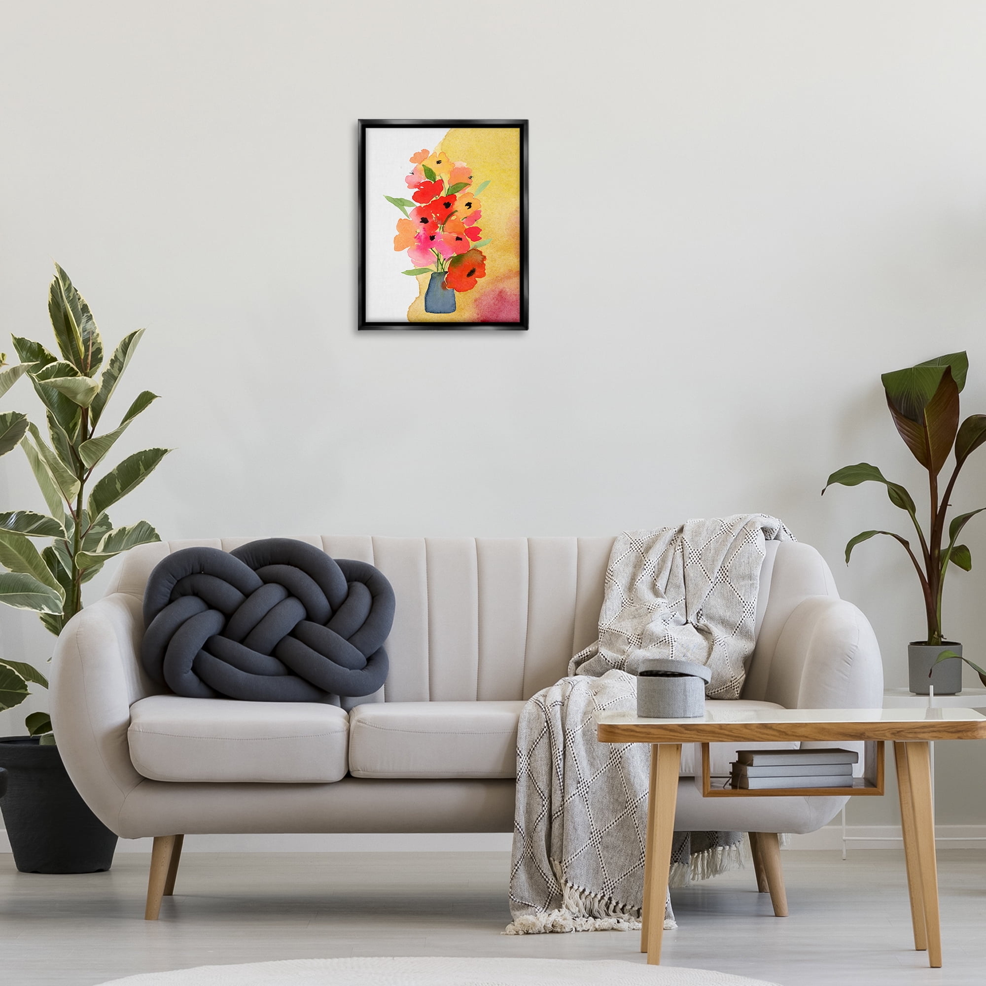 Stupell Industries Bright Abstract Florals Botanical & Floral Painting Black Floater Framed Art Print Wall Art, 17 x 21