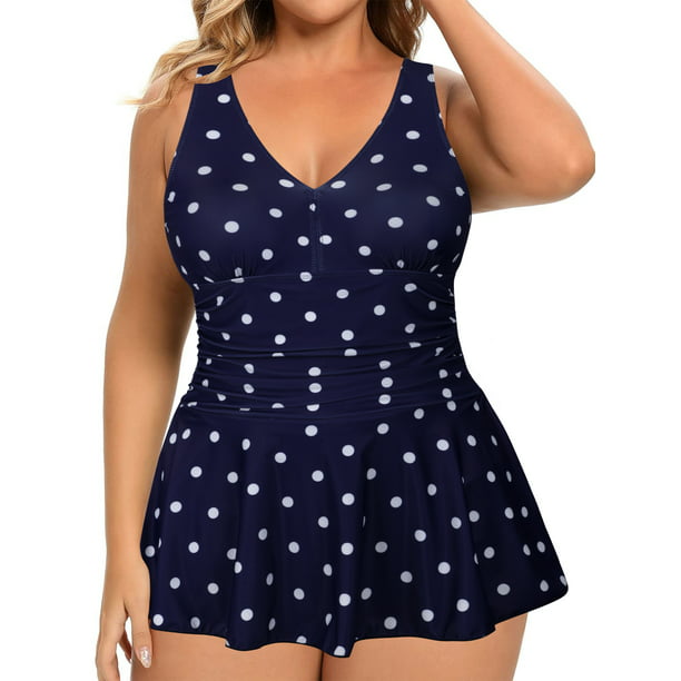 Women's Plus Size Ruched One Piece Swimdress Tummy Control Floral ...