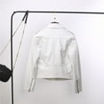 thumbnail image 7 of Women's Trendy Cropped Moto Jacket Zipper Lapel V Neck Long Sleeve Windproof Biker Jacket Coat with Pocket Outerwear White,XL, 7 of 7