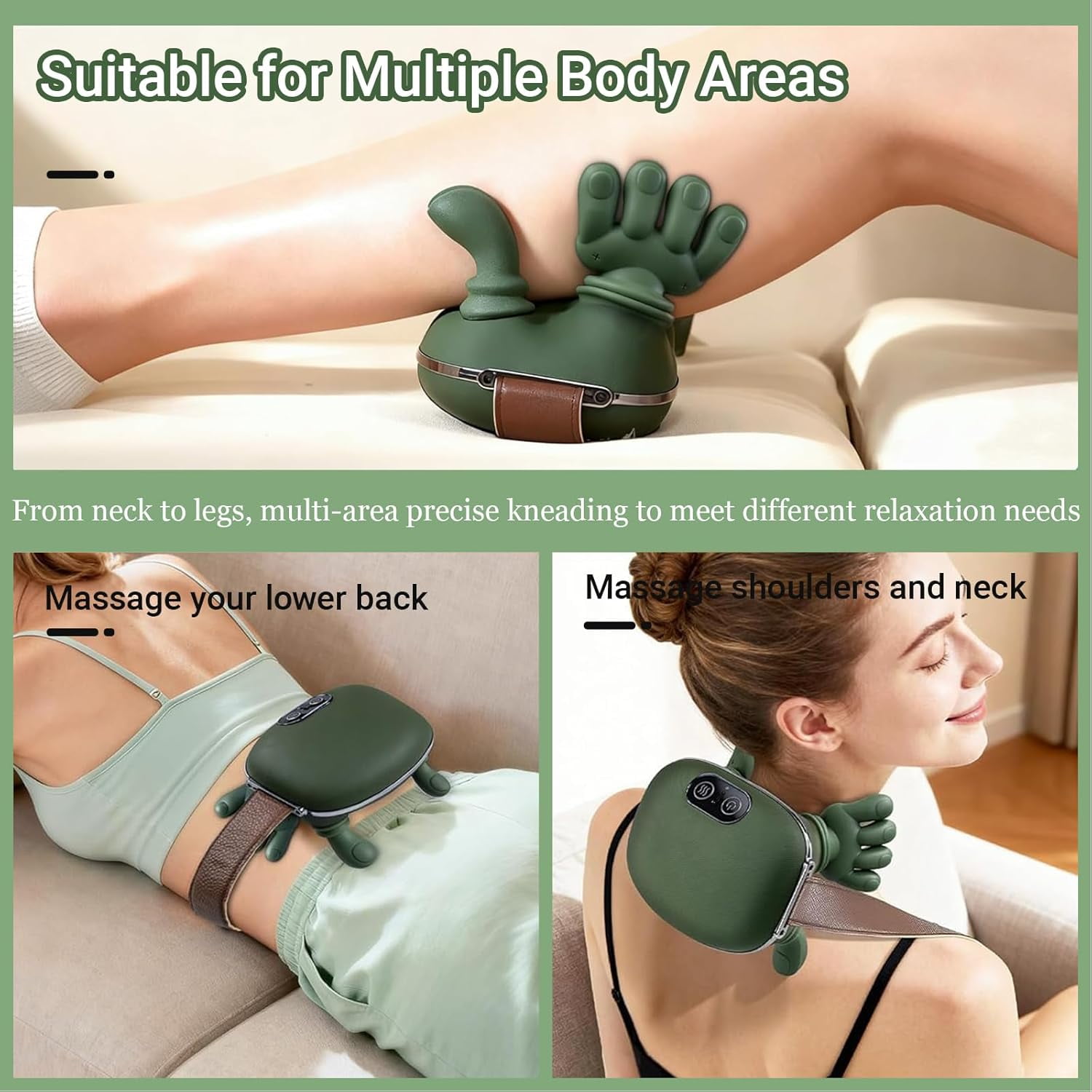 Neck Massager with Fingers - Bionic Heated Massager,Wireless Portable Electric Shiatsu 4D Kneading Massage, Simulated Human Hand Design(Green)
