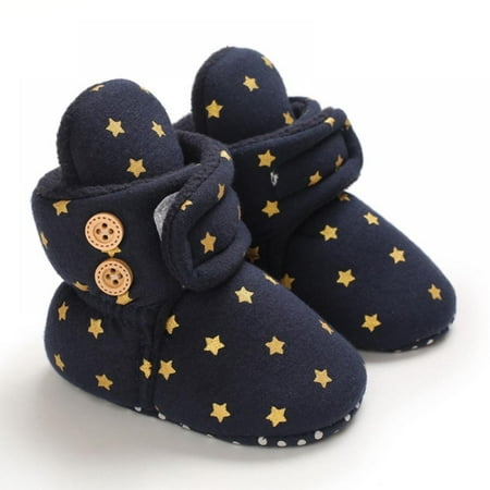 

Newborn Baby Boy Girl Soft Fleece Booties Christmas Shoes Stay On Infant Slippers Socks Shoe Non Skid Gripper Toddler First Walkers Winter Ankle Crib Shoes (Stars Print)