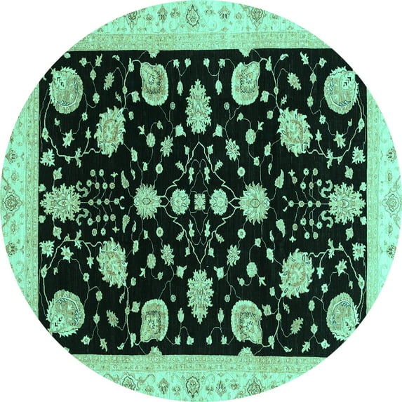 Ahgly Company Machine Washable Indoor Round Oriental Turquoise Blue Traditional Area Rugs, 6' Round