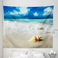 thumbnail image 1 of Beach Tapestry, Nautical Picture of Sunny Sandy Coastline Caribbean Ocean with Waves, Fabric Wall Hanging Decor for Bedroom Living Room Dorm, 5 Sizes, Sand Brown Aqua Blue, by Ambesonne, 1 of 1