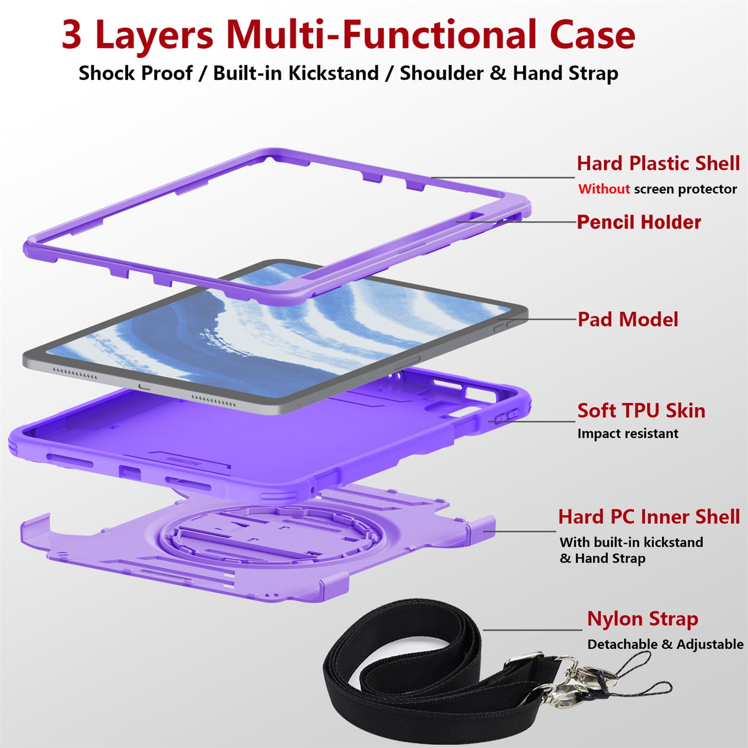 Shockproof Case for Apple iPad 11th 10th Gen 2025 2022, with Pencil Holder Military Grade Protection Rotating Stand Hand Strap Shoulder Strap Bumper Rugged Case for iPad 11th Gen 11"/ 10th Gen 10.9"