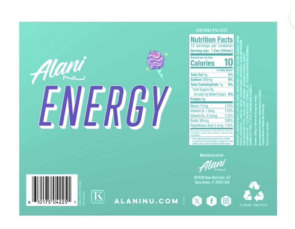 Alani Energy Drink Purple Cotton Candy 6 Count 12 fl oz
