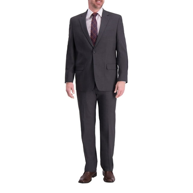 Haggar Men's J.m Premium Performance Stretch Stria 2-Button Suit Separate Coat, Dark Heather Grey, 46L