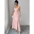 thumbnail image 5 of Dusty Pink Square Neck Sleeveless Textured Knit Maxi Dress With Open Back Bowknot, Elegant Fitted Party Gown, 5 of 8