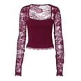 thumbnail image 4 of ClodeEU Women's Square Neck Long Sleeve Top with Lace Cutout Patchwork ,Casual Blouse for Summer Wine,Womens Plus M, 4 of 8