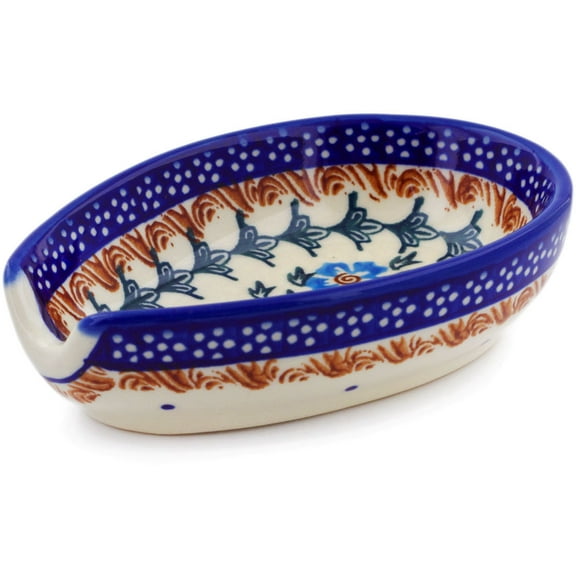 Polish Pottery 5-inch Spoon Rest (Blue Cornflower Theme) Hand Painted in Boleslawiec, Poland   Certificate of Authenticity