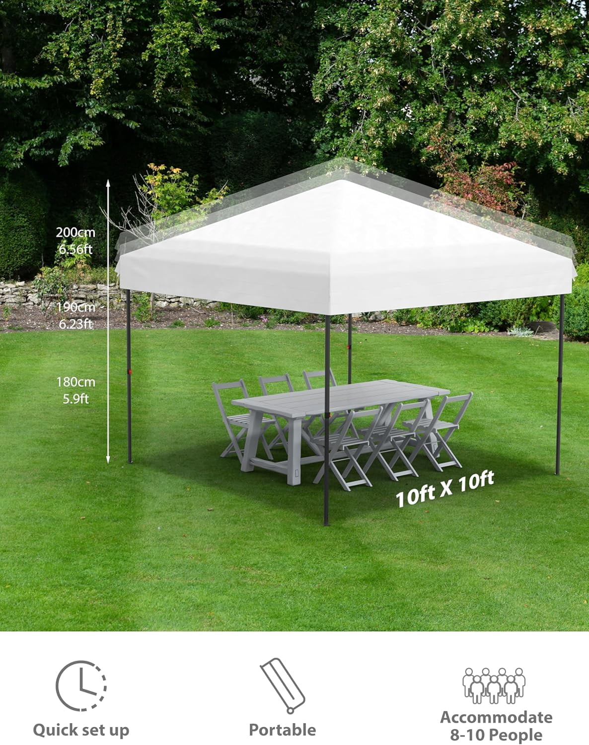 10x10 Pop Up Canopy with 3 Side Walls,Beach Tent with One Push Setup,Outdoor Sun Shade for Events,Parties,Camping,Gazebo with 1 Roller Bag,3 Adjustable Height,4 Weight Bags