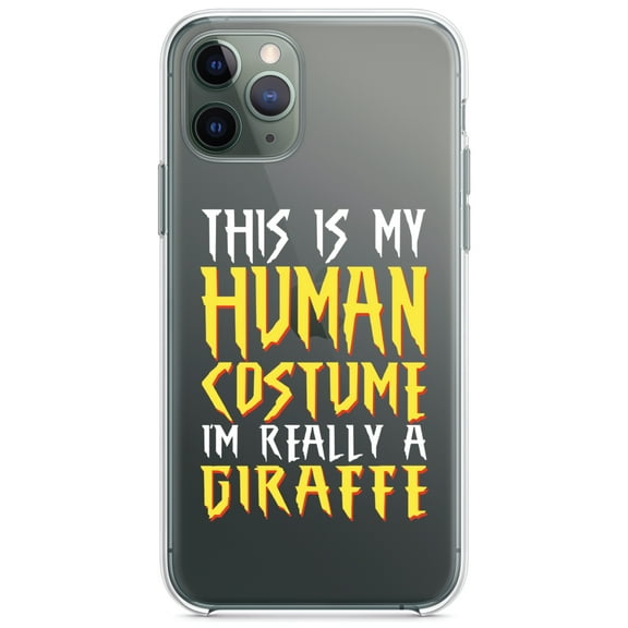 DistinctInk Clear Shockproof Hybrid Case for iPhone 13 Pro MAX (6.7" Screen) - TPU Bumper Acrylic Back Tempered Glass Screen Protector - My Human Costume, Really a Giraffe