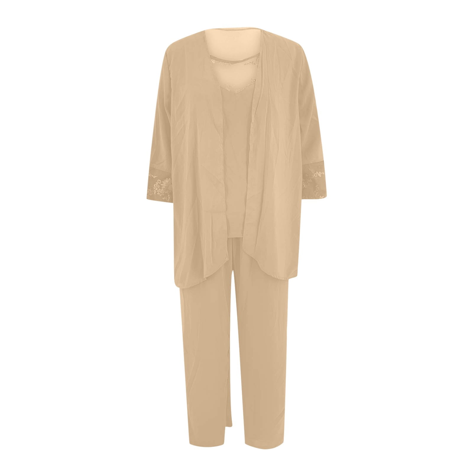 Women Cotton Lounge Sets 2 Piece Outfits Womens Sets 2 Piece Outfits Fall Women's Color Long Sleeved Round Neck Loose Lace Chiffon Pants Cape Three Piece Set Including Cardigan