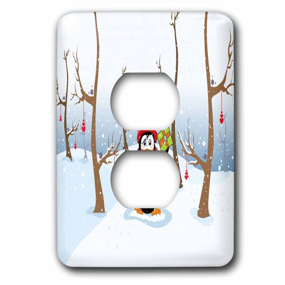 3dRose, Cute Christmas Penguin In A Winter Scene, 2 plug outlet cover
