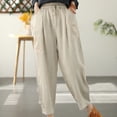 thumbnail image 3 of Birdeem Womens Solid Elastic Embroidered Cotton Hemp Capris, 3 of 5