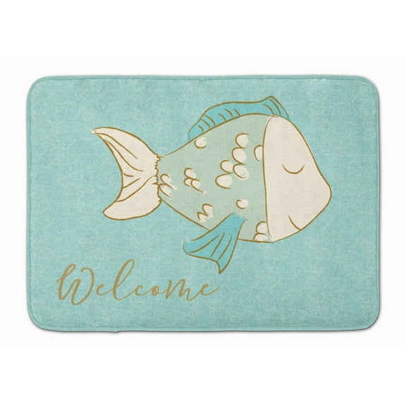 Blue Fish Welcome Machine Washable Memory Foam Mat