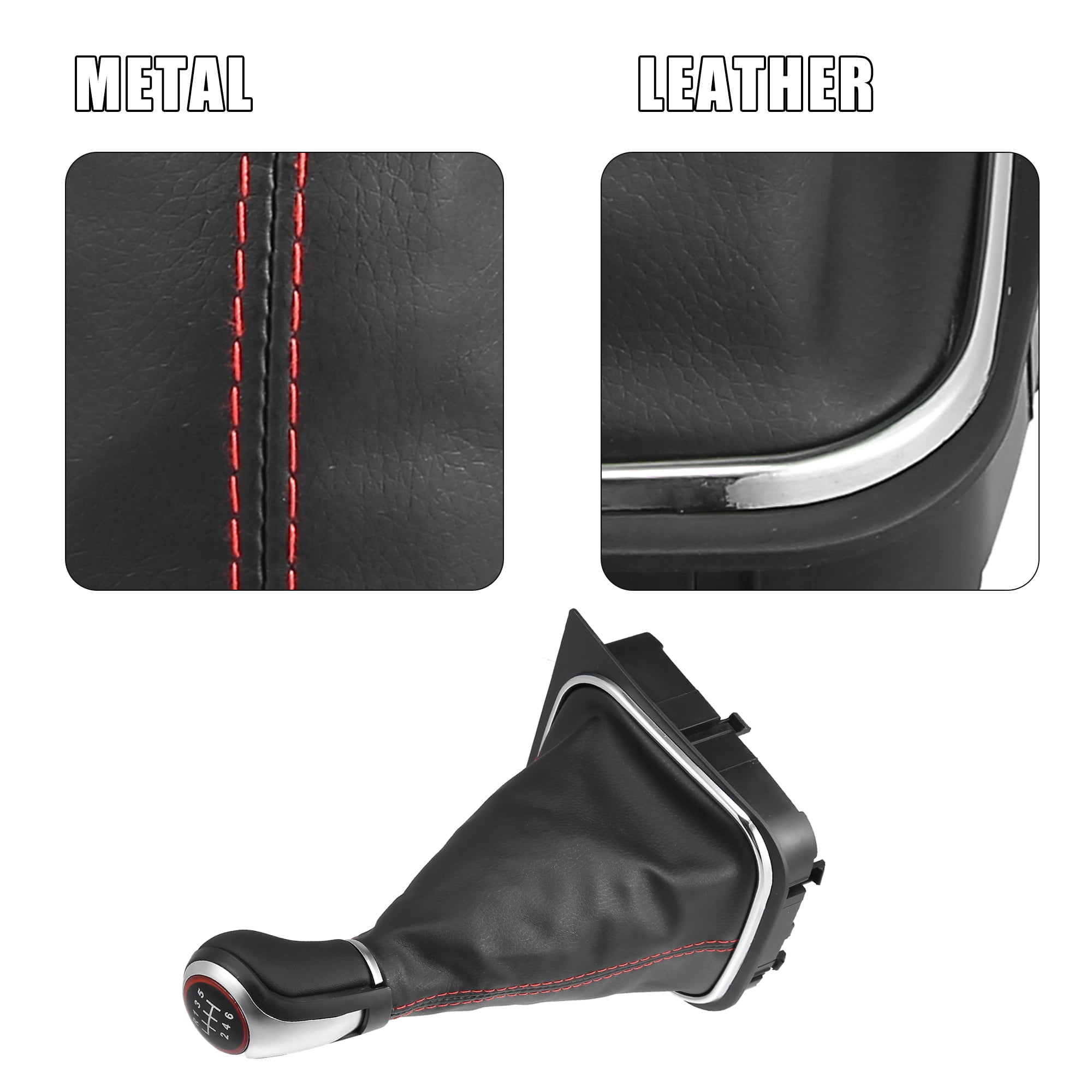 Unique Bargains 6 Speed Manual Gear Stick Shift Knob Transmission with Dust Cover Black Silver Tone for Volkswagen Jetta 2006-2014
