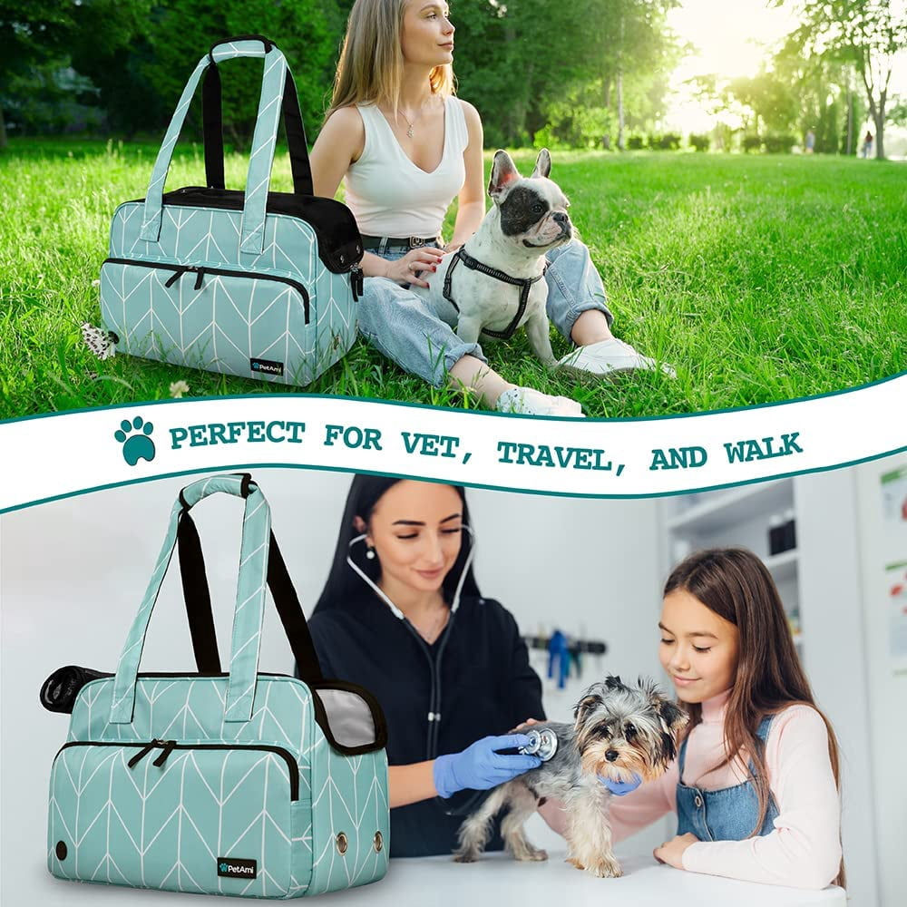 Small Dog Purse , Soft-Sided Travel Bag with Pockets, Airline Approved Breathable Mesh, Poop Bag Dispenser,  Teal