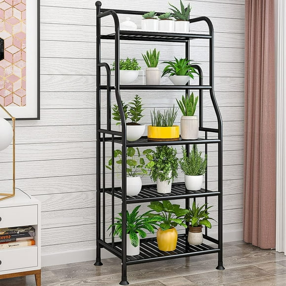 Plant Stand,Zzbiqs 5 Tier Metal Flower Pots Holder Storage Shelf, Flower Stand Plant Display for Indoors and Outdoors, Metal, Black