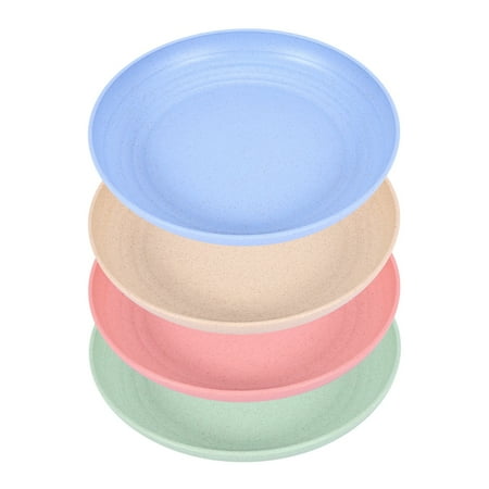 

4Pcs 10 Inch Wheat Straw Deep Dinner Plates - and Dishwasher Safe Unbreakable Sturdy Plastic Dinner Plates